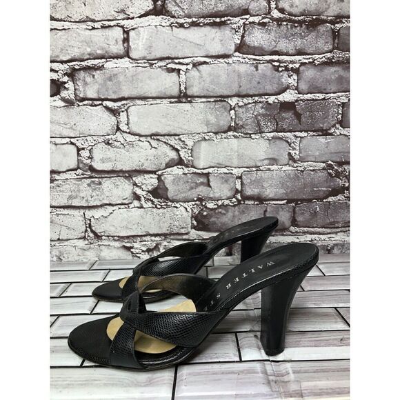 Walter Steiger Black Leather Python Print Heel Sandals Women’s Sz 8.5B US/39EU - Picture 10 of 16
